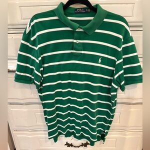 Ralph Lauren Green and White Striped Polo